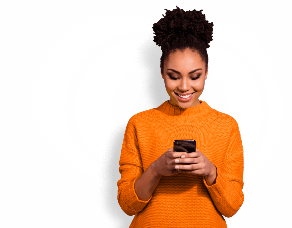 Woman looking down at phone with DocSquad app